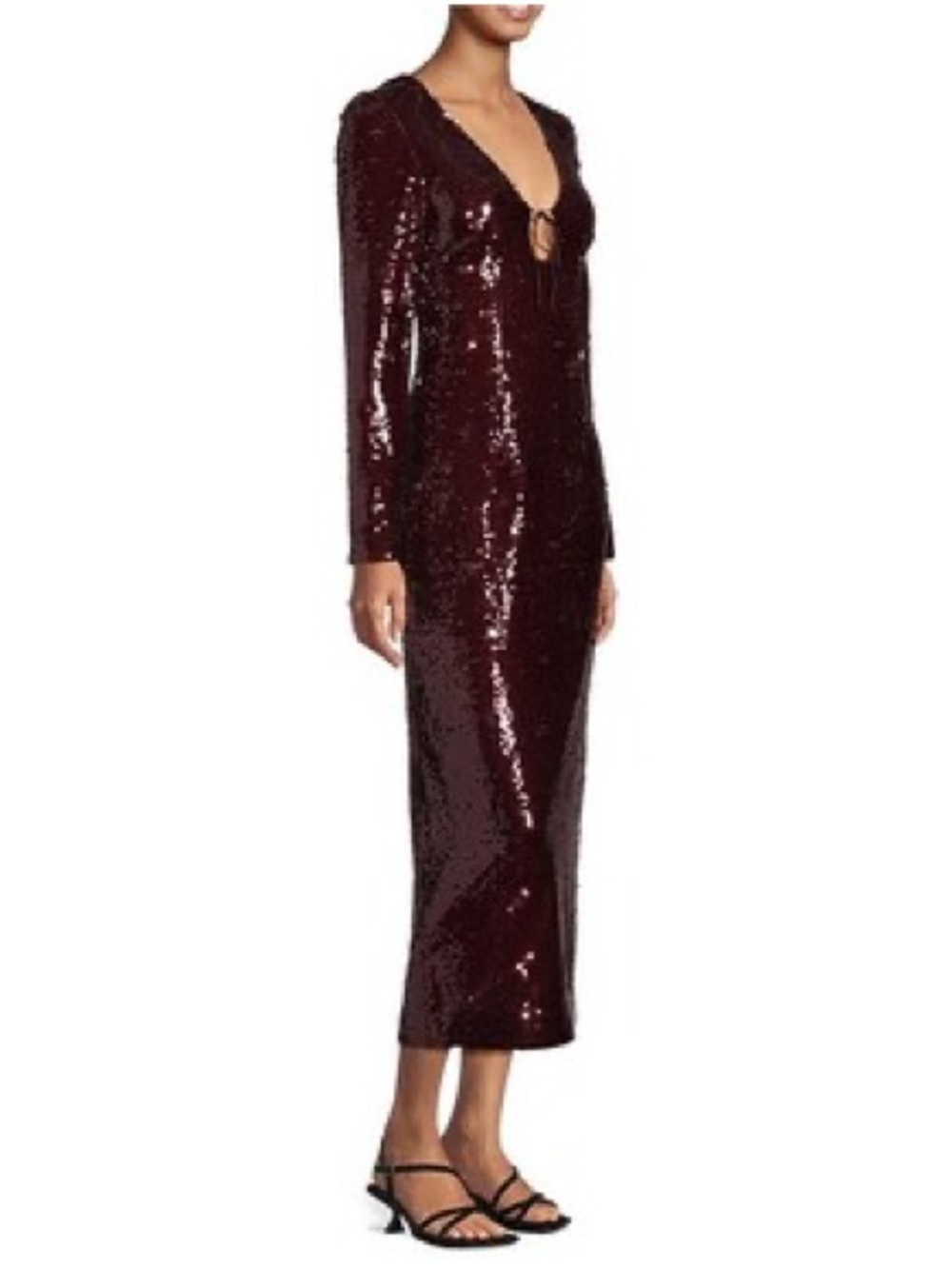 NWT Gianni Bini Evening Dress Ella Sequin V-Neck Long Sleeve Midi Burgundy 4